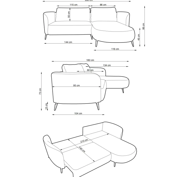 Divano letto angolare destra 3 posti 260x180cm tessuto bouclè grigio Repose