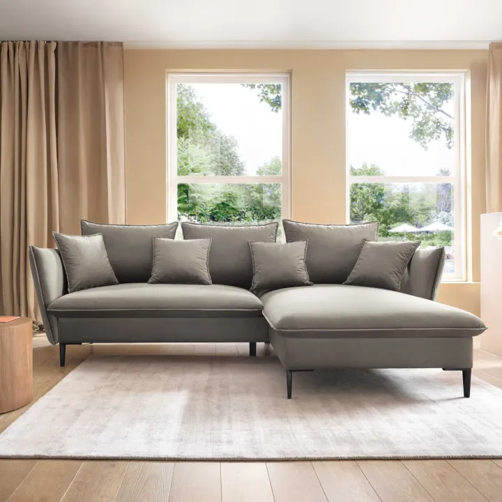Divano letto angolare destro 3 posti 258x167cm tessuto beige Lushify
