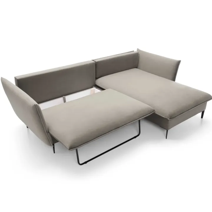 Divano letto angolare destro 3 posti 258x167cm tessuto beige Lushify