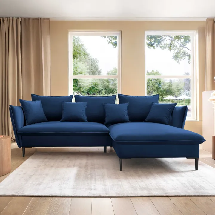 Divano letto angolare destro 3 posti 258x167cm tessuto blu Lushify
