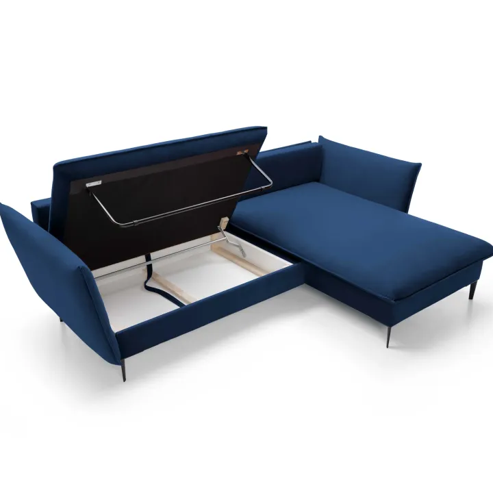 Divano letto angolare destro 3 posti 258x167cm tessuto blu Lushify