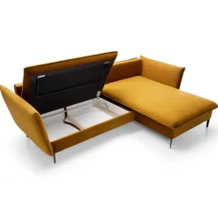 Divano letto angolare destro 3 posti 258x167cm tessuto giallo senape Lushify