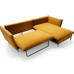 Divano letto angolare destro 3 posti 258x167cm tessuto giallo senape Lushify