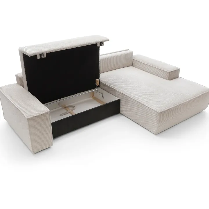 Divano letto angolare destro 3 posti 267x167cm velluto a coste beige Relaxion