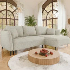 Divano letto angolare destro 3 posti 276x158cm tessuto tortora Angle