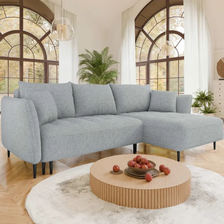 Divano letto angolare destro 3 posti 276x158cm tessuto grigio Angle