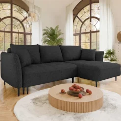Divano letto angolare destro 3 posti 276x158cm tessuto grigio antracite Angle