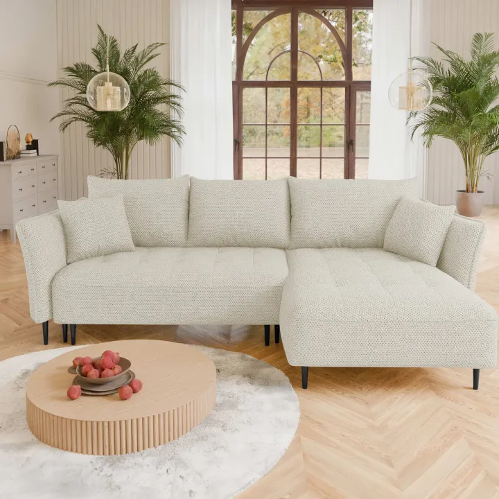 Divano letto angolare destro 3 posti 276x158cm tessuto beige Angle