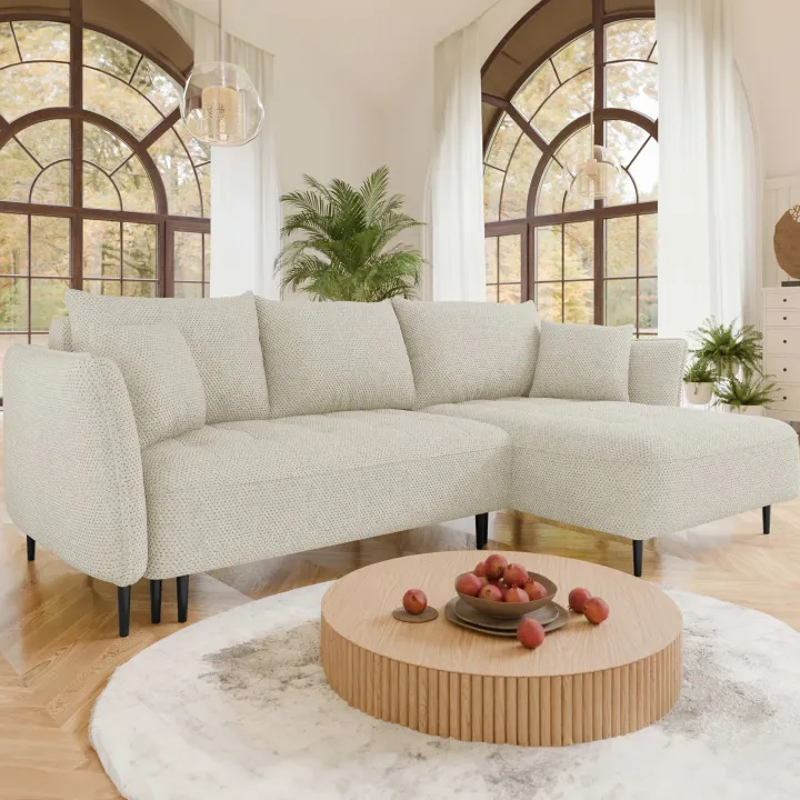 Divano letto angolare destro 3 posti 276x158cm tessuto beige Angle