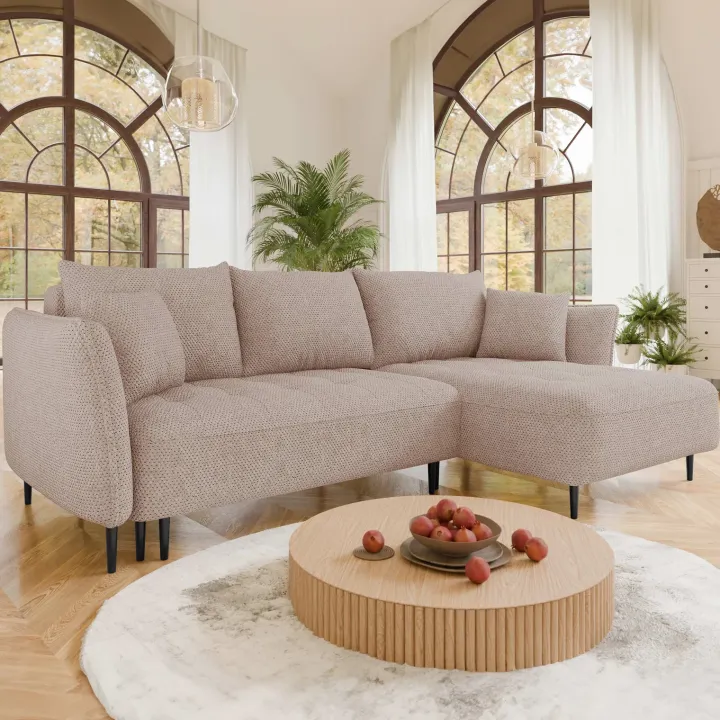 Divano letto angolare destro 3 posti 276x158cm tessuto rosa Angle