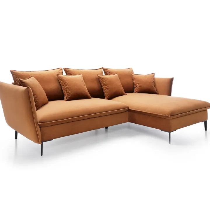 Divano letto angolare destro 3 posti 258x167cm tessuto arancio Lushify