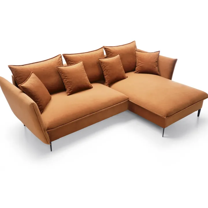 Divano letto angolare destro 3 posti 258x167cm tessuto arancio Lushify