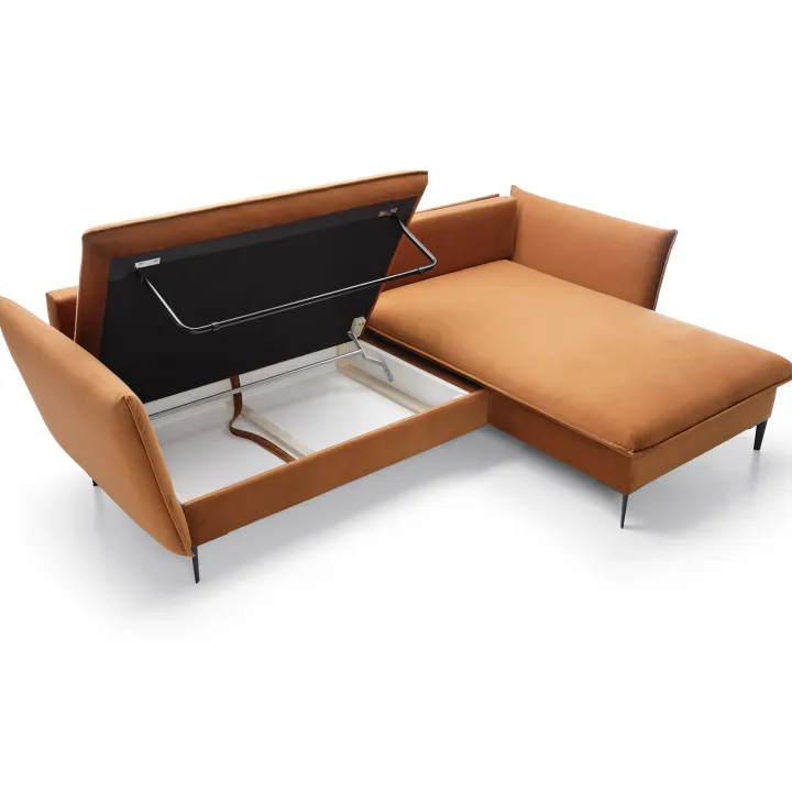 Divano letto angolare destro 3 posti 258x167cm tessuto arancio Lushify