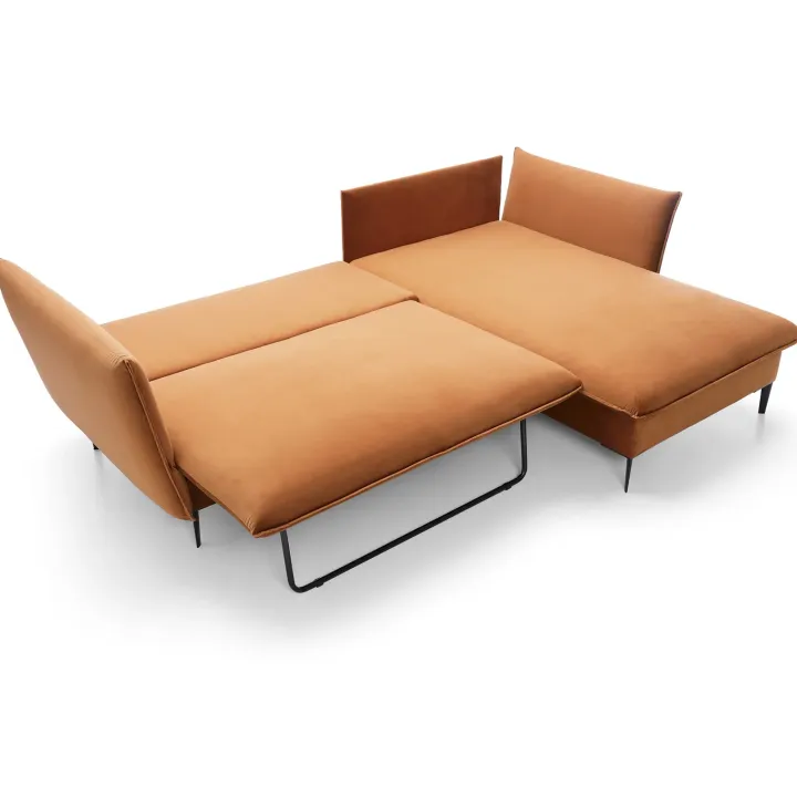 Divano letto angolare destro 3 posti 258x167cm tessuto arancio Lushify