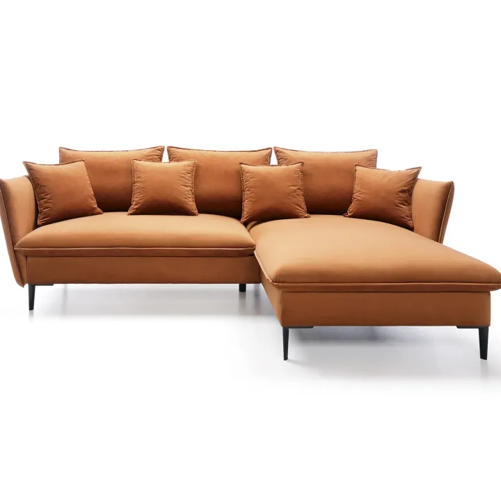 Divano letto angolare destro 3 posti 258x167cm tessuto arancio Lushify