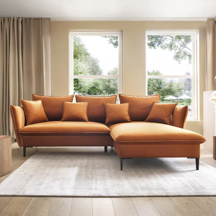 Divano letto angolare destro 3 posti 258x167cm tessuto arancio Lushify