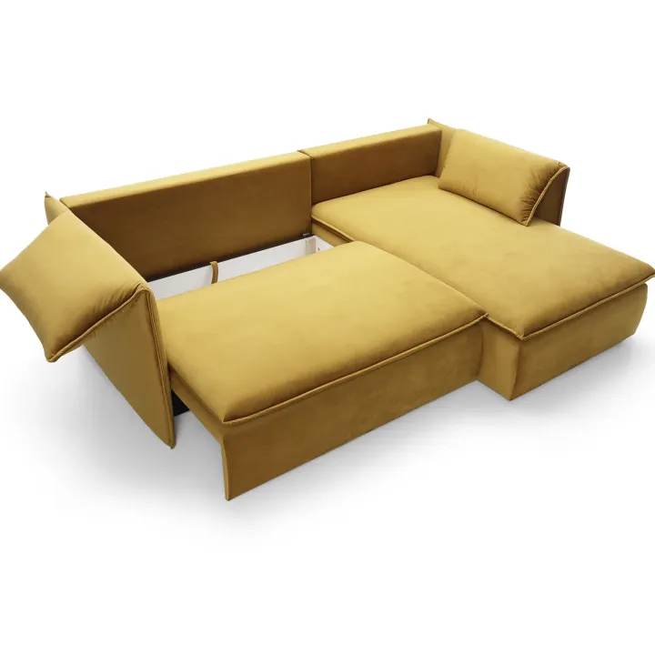 Divano letto angolare destro 3 posti 230x166cm tessuto giallo senape Easeful