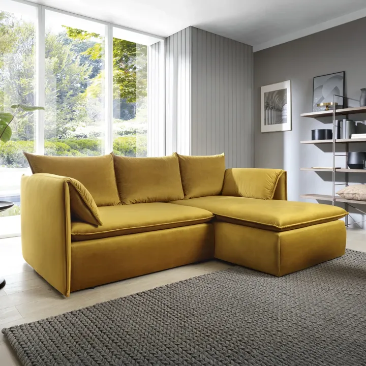 Divano letto angolare destro 3 posti 230x166cm tessuto giallo senape Easeful