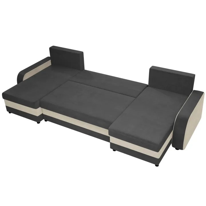 Divano letto angolare 5 posti 304cm contenitore grigio écru Assunta