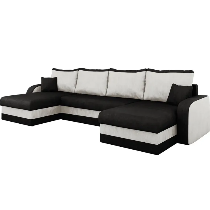 Divano letto angolare 5 posti 304cm contenitore nero ecru Assunta