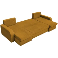 Divano letto angolare 5 posti 304cm con contenitore velluto a coste senape Assunta