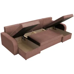 Divano letto angolare 5 posti 304cm con contenitore velluto a coste rosa Assunta