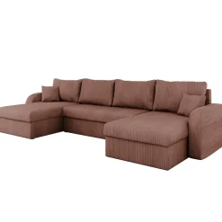 Divano letto angolare 5 posti 304cm con contenitore velluto a coste rosa Assunta