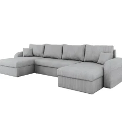Divano letto angolare 5 posti 304cm con contenitore velluto a coste grigio Assunta