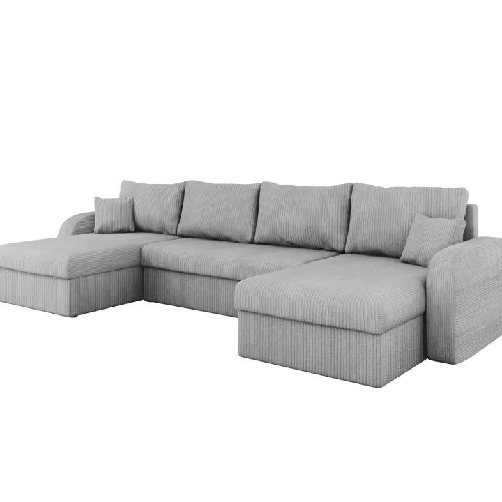 Divano letto angolare 5 posti 304cm con contenitore velluto a coste grigio Assunta
