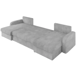 Divano letto angolare 5 posti 304cm con contenitore velluto a coste grigio Assunta