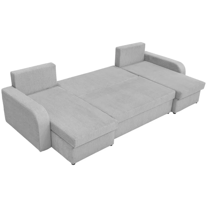 Divano letto angolare 5 posti 304cm con contenitore velluto a coste grigio Assunta
