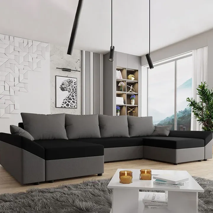 Divano letto angolare 5 posti 321cm grigio nero Appia
