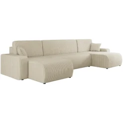 Divano letto angolare 5 posti 312x145cm con contenitore a coste beige Slurp