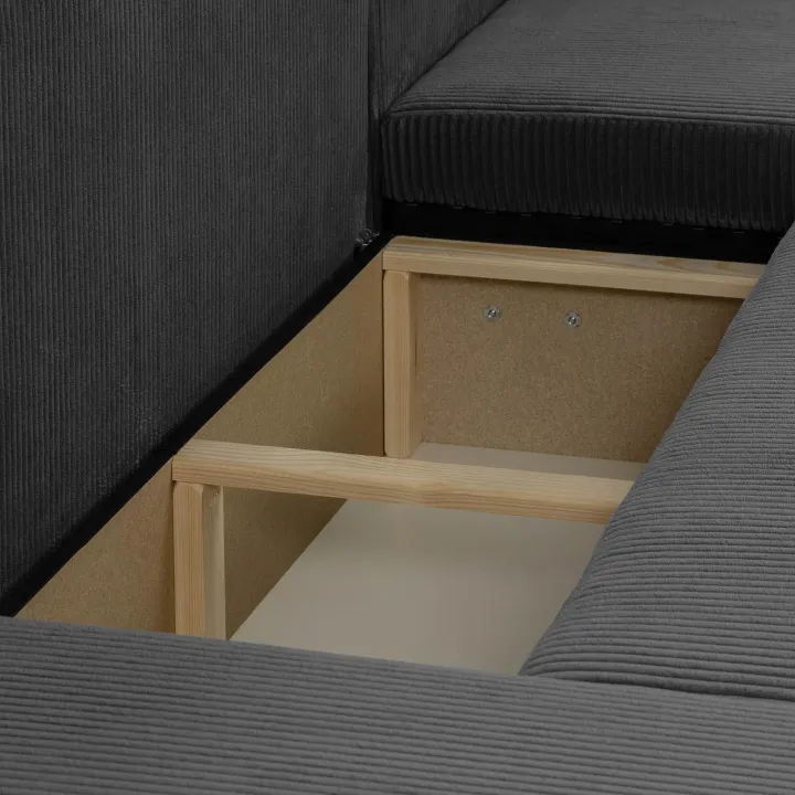 Divano letto angolare 5 posti 312x145cm con contenitore a coste antracite Slurp