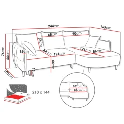Divano letto angolare 3 posti 244x165cm tessuto grigio scuro Lollypop