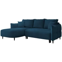 Divano letto angolare 3 posti 244x165cm tessuto blu Lollypop