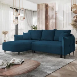 Divano letto angolare 3 posti 244x165cm tessuto blu Lollypop