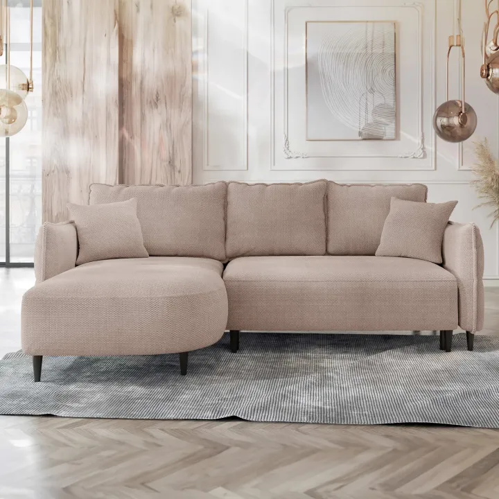 Divano letto angolare 3 posti 244x165cm tessuto rosa Lollypop