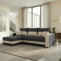 Divano letto angolare 3 posti 237x139cm reversibile grigio beige Ponza