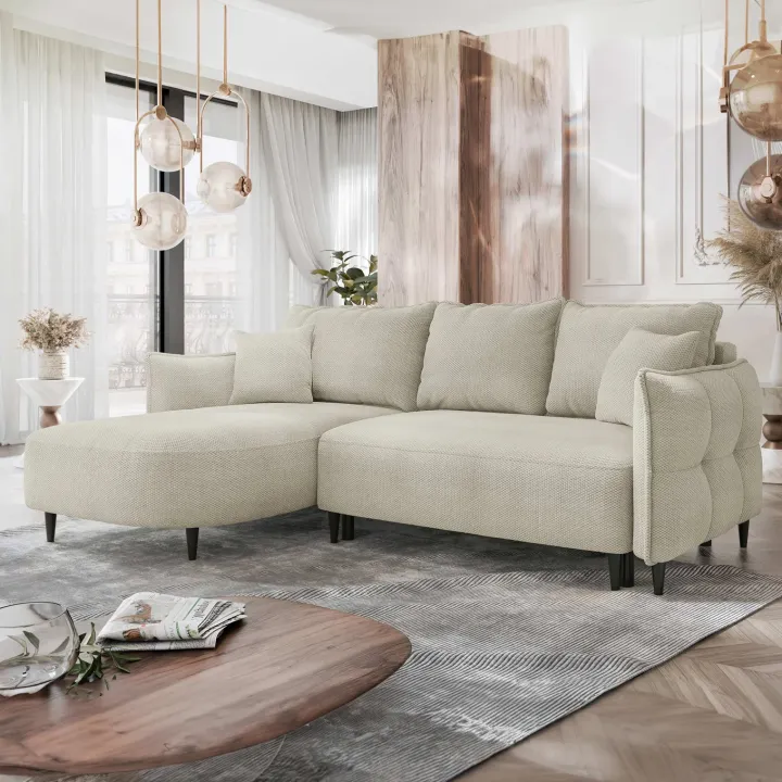 Divano letto angolare 3 posti 244x165cm tessuto tortora Lollypop