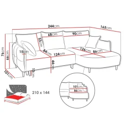 Divano letto angolare 3 posti 244x165cm tessuto tortora Lollypop