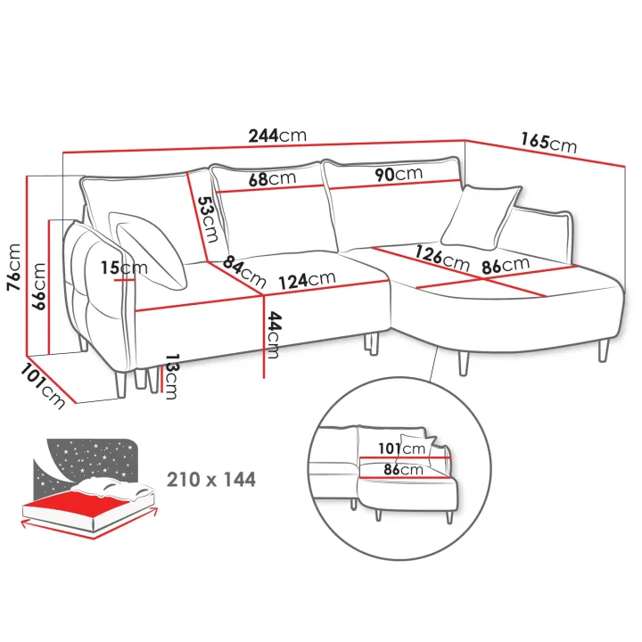 Divano letto angolare 3 posti 244x165cm tessuto tortora Lollypop