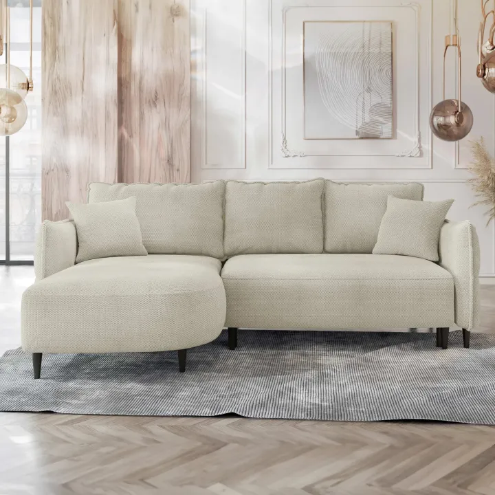 Divano letto angolare 3 posti 244x165cm tessuto tortora Lollypop