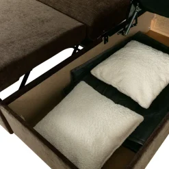 Divano letto angolare reversibile 260x148cm con vano contenitore tessuto marrone Arturo