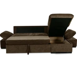 Divano letto angolare reversibile 260x148cm con vano contenitore tessuto marrone Arturo