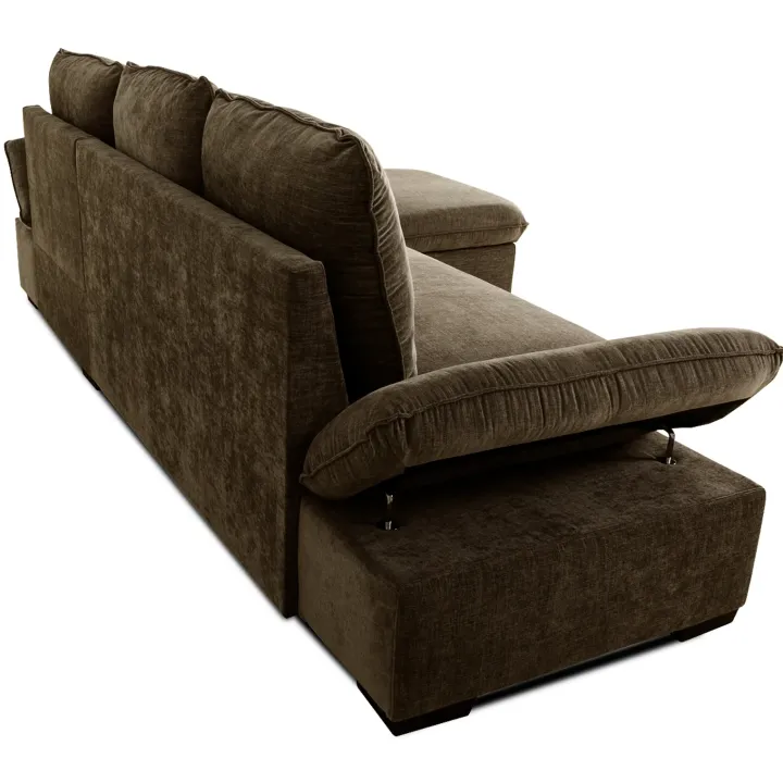 Divano letto angolare reversibile 260x148cm con vano contenitore tessuto marrone Arturo