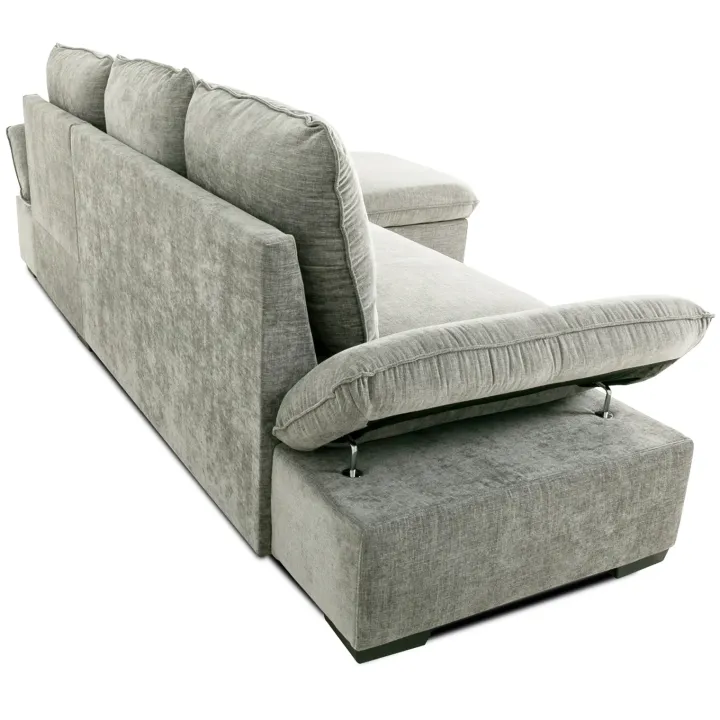 Divano letto angolare reversibile 260x148cm con vano contenitore tessuto grigio Arturo