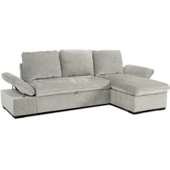 Divano letto angolare reversibile 260x148cm con vano contenitore tessuto grigio Arturo