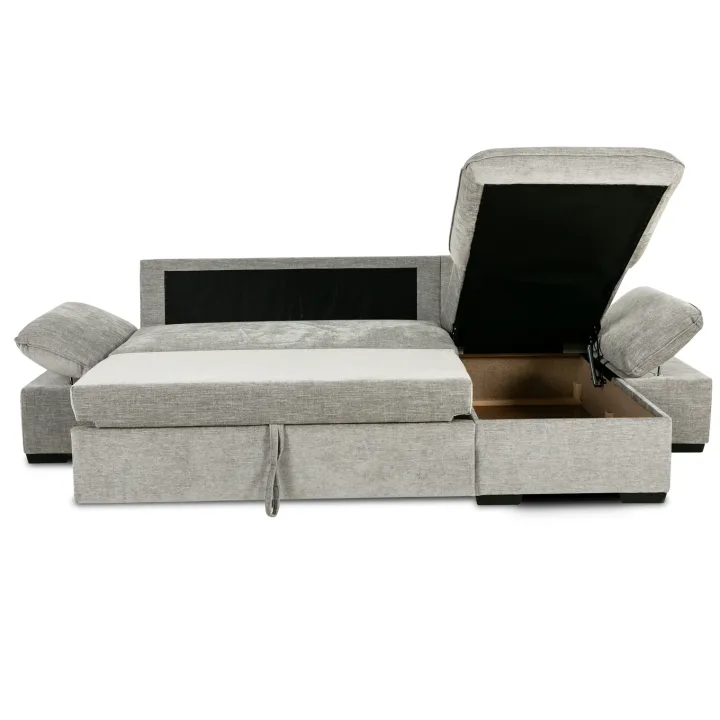 Divano letto angolare reversibile 260x148cm con vano contenitore tessuto grigio Arturo