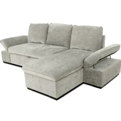 Divano letto angolare reversibile 260x148cm con vano contenitore tessuto grigio Arturo